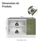 Balcão de Cozinha 120 cm 2 Portas 3 Gavetas Branco/Verde Vik Madesa