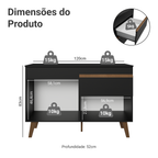 Balcão de Cozinha com 2 Portas e 1 Gaveta 120 cm Preto Pieta Madesa