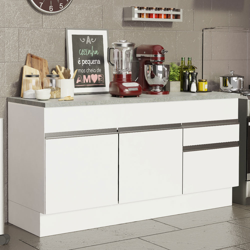 Balcão Madesa Glamy 150 cm 2 Portas e 2 Gavetas (Com Tampo) Branco