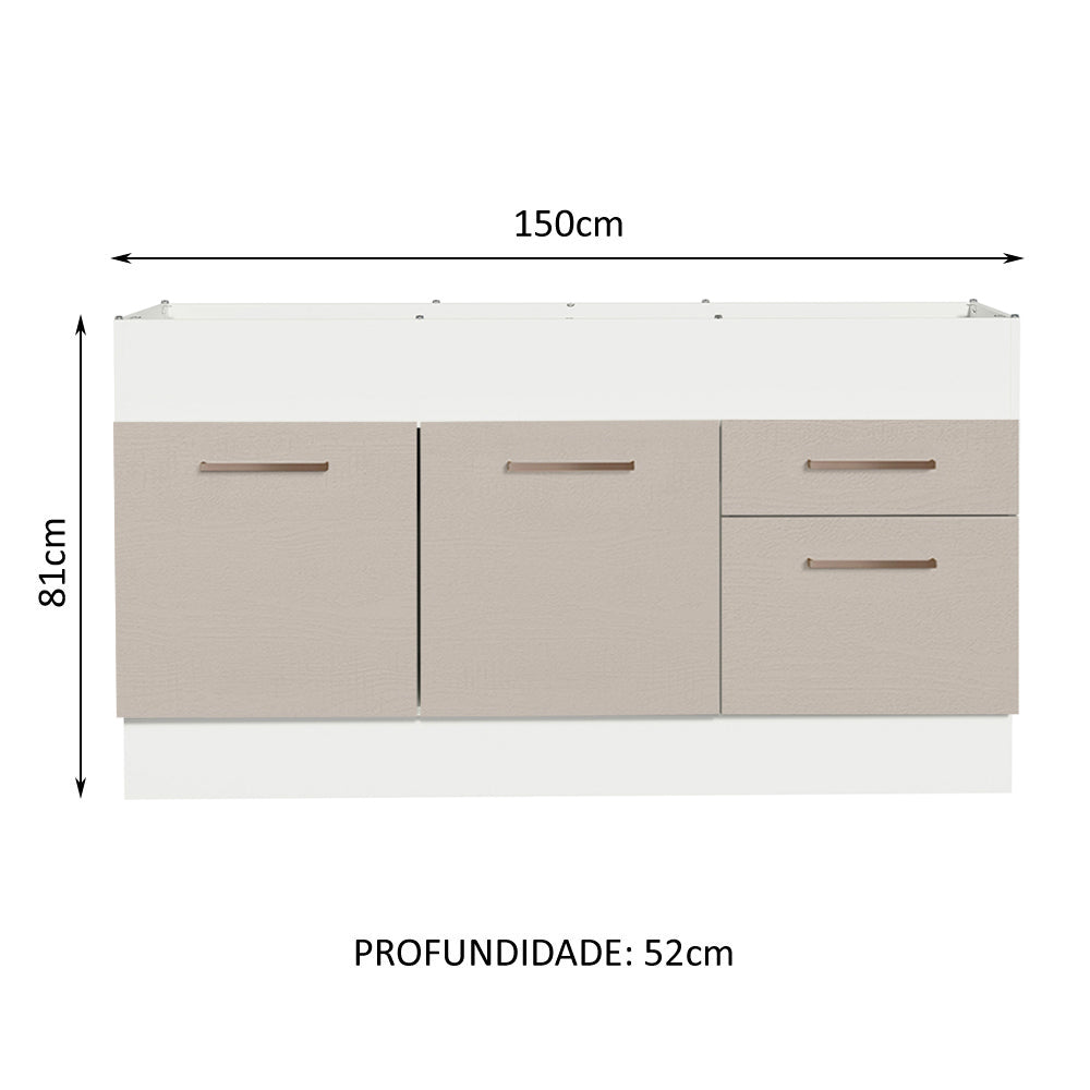 Balcão de Pia 150 cm 2 Portas e 2 Gavetas (Sem Tampo e Pia) Branco/Crema Agata Madesa