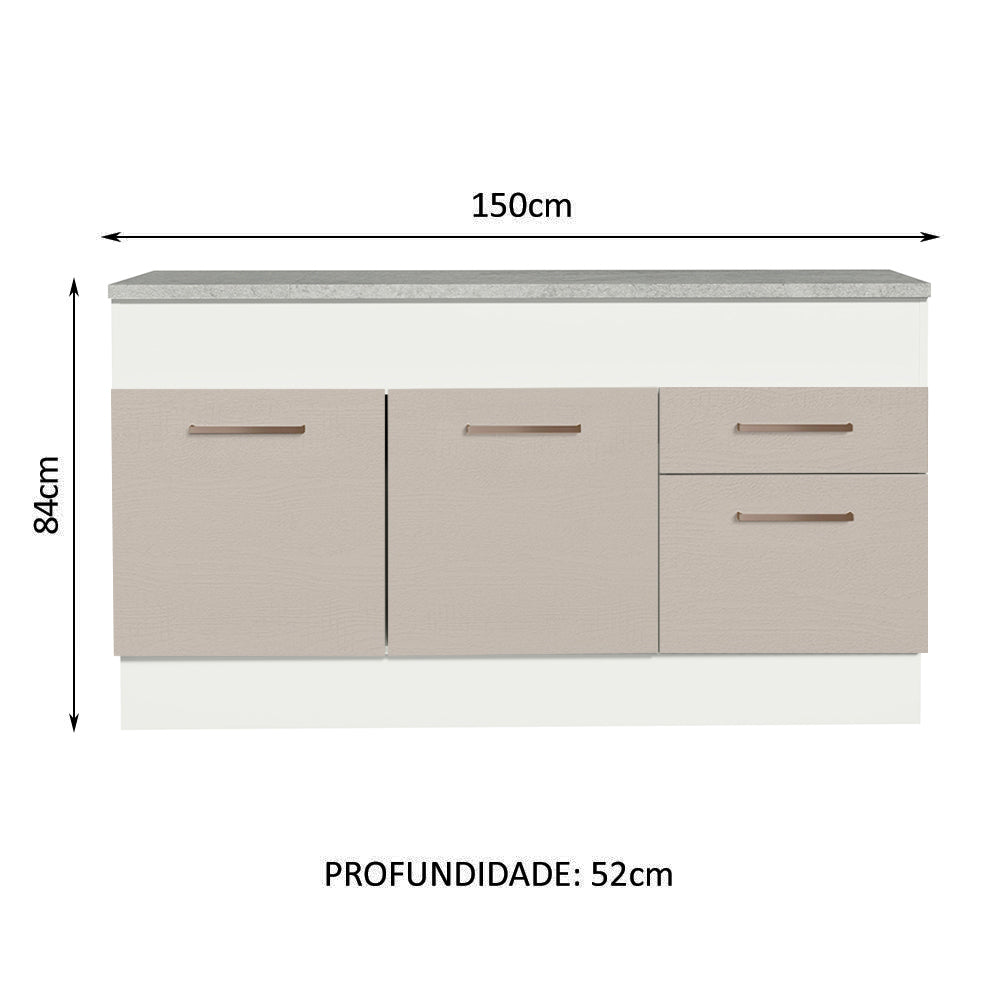 Balcão 150 cm 2 Portas e 2 Gavetas (Com Tampo) Branco/Crema Agata Madesa