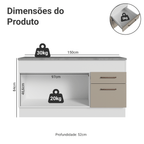 Balcão 150 cm 2 Portas e 2 Gavetas (Com Tampo) Branco/Crema Agata Madesa