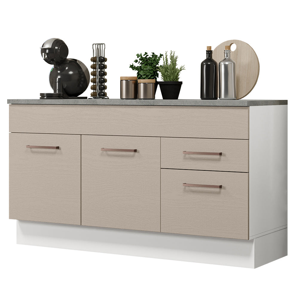 Balcão Gabinete 150 cm 2 Gavetas 2 Portas (Com Tampo) Branco/Crema Agata Madesa