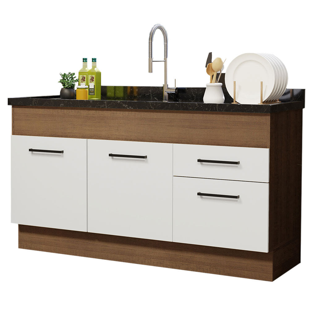 Balcão de Pia Madesa Agata 150 cm 2 Portas e 2 Gavetas (Sem Tampo e Pia) Rustic/Branco