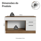 Balcão Gabinete Madesa Agata 150 cm 2 Gavetas 2 Portas (Com Tampo) Rustic/Branco
