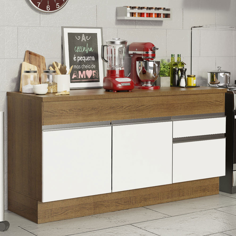 Balcão Madesa Glamy 150 cm 2 Portas e 2 Gavetas (Com Tampo) Rustic/Branco