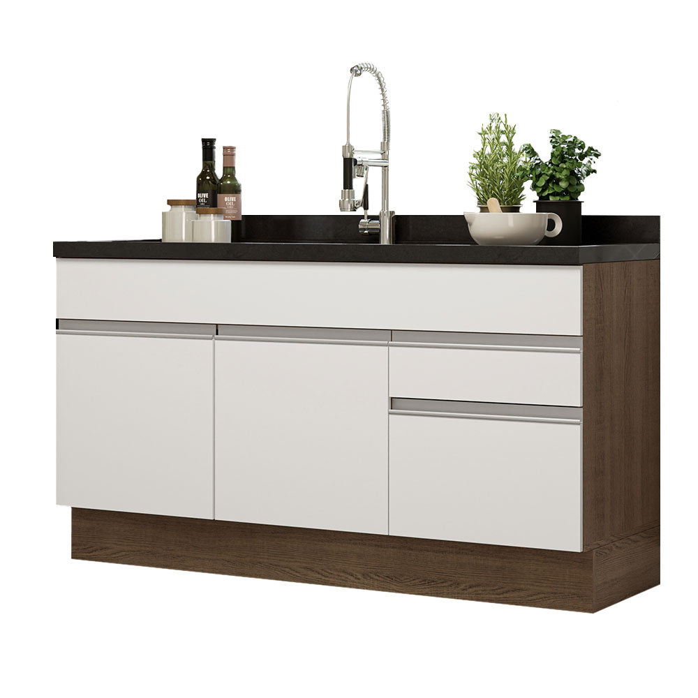 Balcão Gabinete de Pia Madesa Glamy 150 cm 2 Gavetas 2 Portas (Sem Tampo e Pia) Rustic/Branco