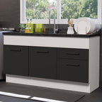 Balcão de Pia Madesa Agata 150 cm 2 Portas e 2 Gavetas (Sem Tampo e Pia) Branco/Preto