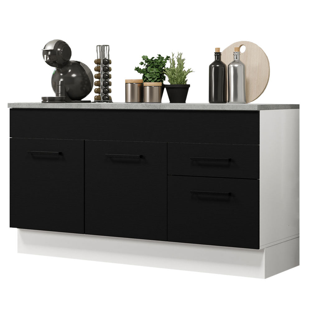 Balcão Gabinete Madesa Agata 150 cm 2 Gavetas 2 Portas (Com Tampo) Branco/Preto