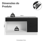 Balcão Gabinete Madesa Agata 150 cm 2 Gavetas 2 Portas (Com Tampo) Branco/Preto