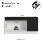 Balcão Gabinete de Pia Madesa Agata 150 cm 2 Portas e 2 Gavetas (Sem Tampo e Pia) Branco/Preto