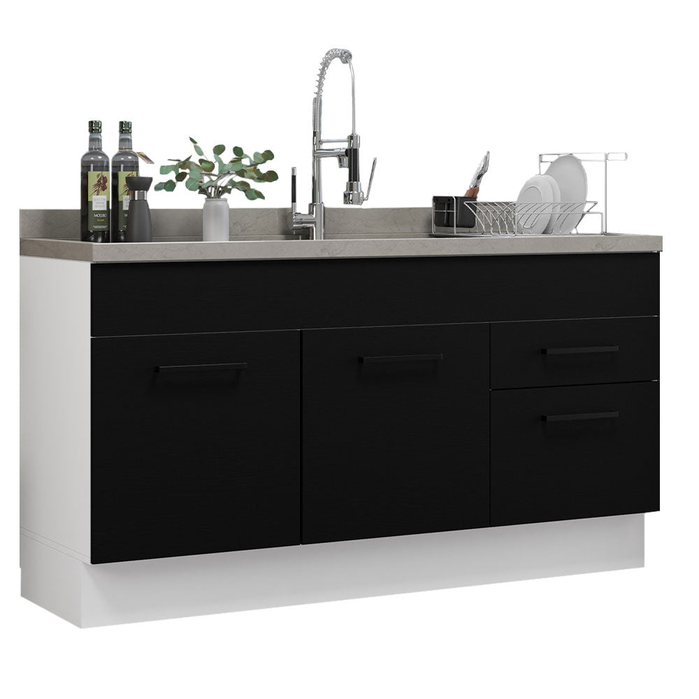 Balcão Gabinete de Pia Madesa Agata 150 cm 2 Portas e 2 Gavetas (Sem Tampo e Pia) Branco/Preto