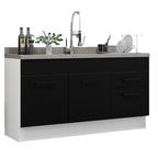 Balcão Gabinete de Pia Madesa Agata 150 cm 2 Portas e 2 Gavetas (Sem Tampo e Pia) Branco/Preto