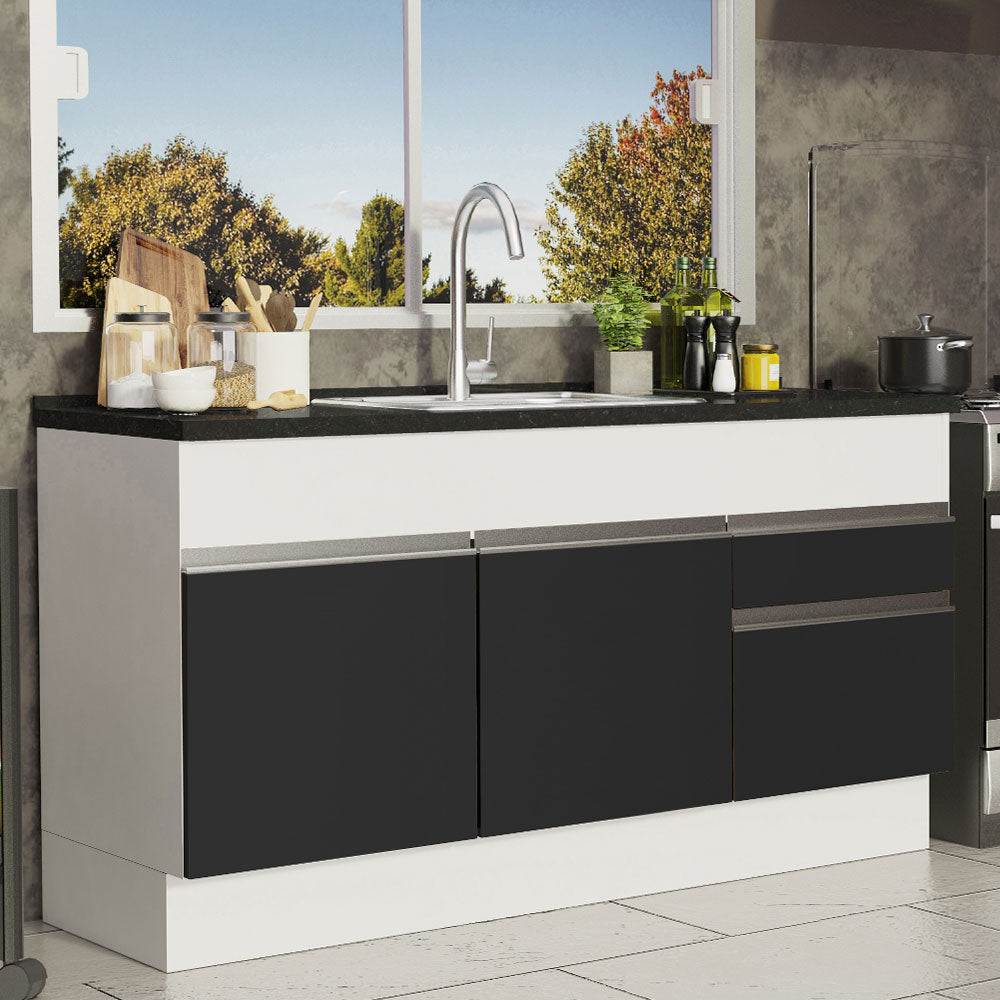 Balcão de Pia Madesa Glamy 150 cm 2 Portas e 2 Gavetas (Sem Tampo e Pia) Branco/Preto