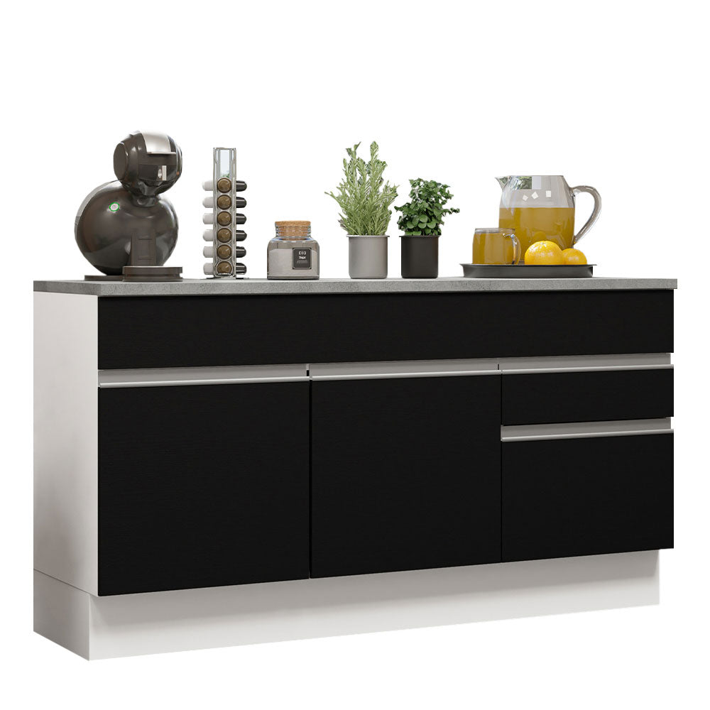 Balcão Gabinete Madesa Glamy 150 cm 2 Gavetas 2 Portas (Com Tampo) Branco/Preto