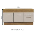 Balcão de Pia 150 cm 2 Portas e 2 Gavetas (Sem Tampo e Pia) Rustic/Crema Agata Madesa