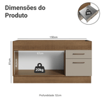 Balcão de Pia 150 cm 2 Portas e 2 Gavetas (Sem Tampo e Pia) Rustic/Crema Agata Madesa