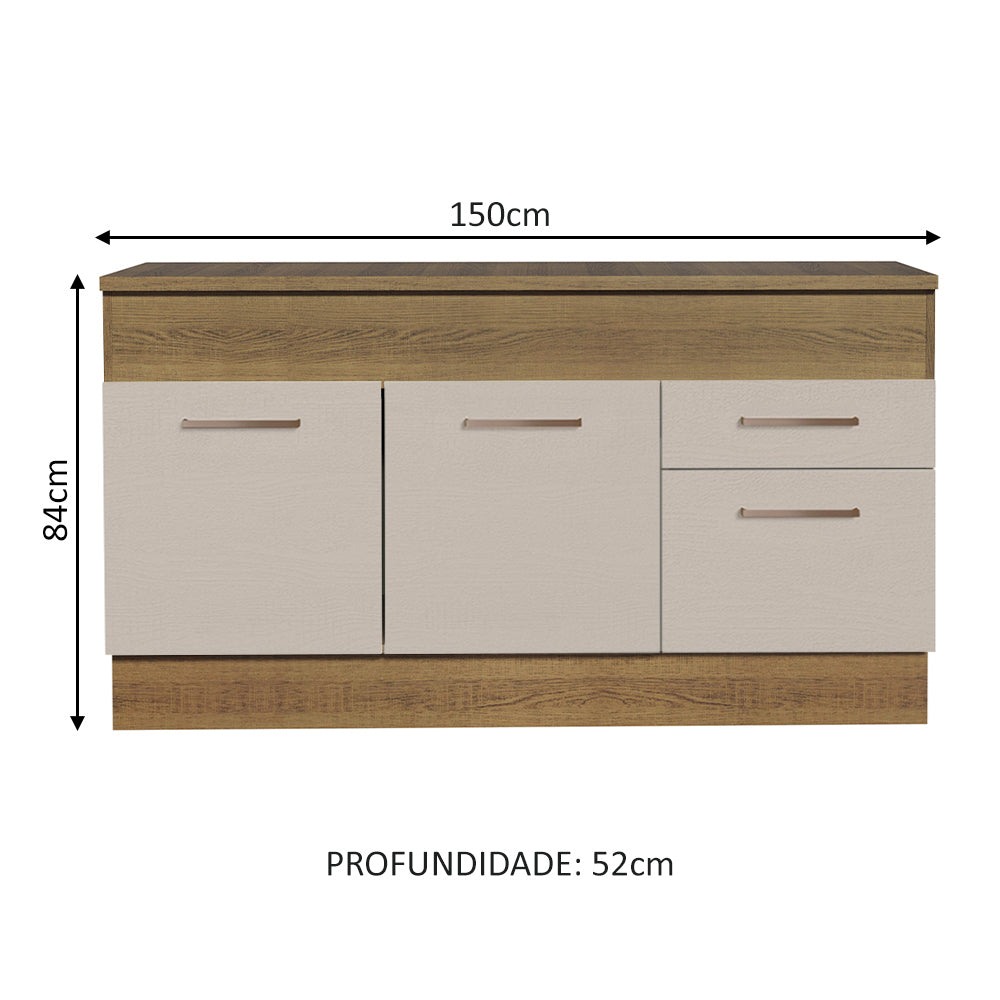 Balcão 150 cm 2 Portas e 2 Gavetas (Com Tampo) Rustic/Crema Agata Madesa