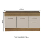 Balcão 150 cm 2 Portas e 2 Gavetas (Com Tampo) Rustic/Crema Agata Madesa
