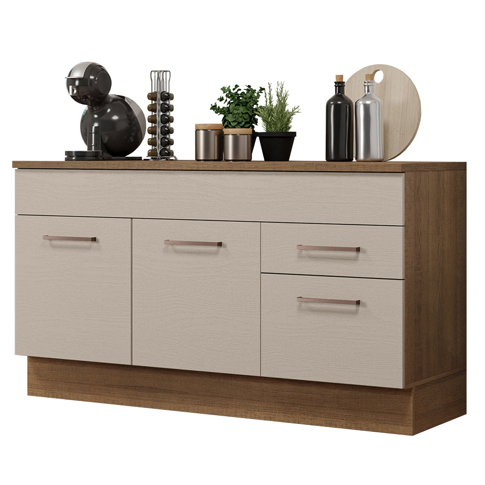 Balcão Gabinete 150 cm 2 Gavetas 2 Portas (Com Tampo) Rustic/Crema Agata Madesa