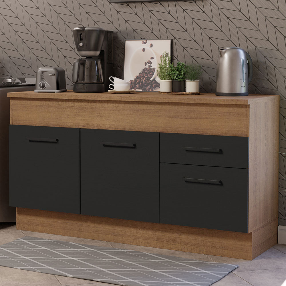 Balcão Madesa Agata 150 cm 2 Portas e 2 Gavetas (Com Tampo) Rustic/Preto