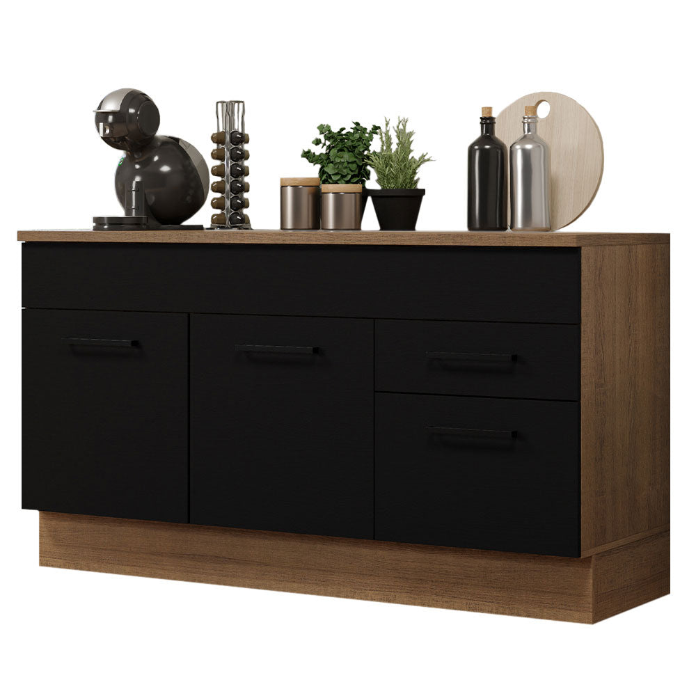 Balcão Gabinete Madesa Agata 150 cm 2 Gavetas 2 Portas (Com Tampo) Rustic/Preto