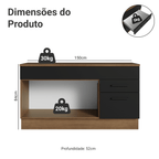 Balcão Gabinete Madesa Agata 150 cm 2 Gavetas 2 Portas (Com Tampo) Rustic/Preto
