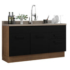 Balcão Gabinete de Pia Madesa Agata 150 cm 2 Portas e 2 Gavetas (Sem Tampo e Pia) Rustic/Preto