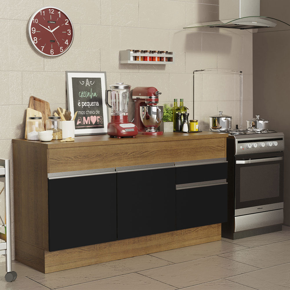 Balcão Madesa Glamy 150 cm 2 Portas e 2 Gavetas (Com Tampo) Rustic/Preto