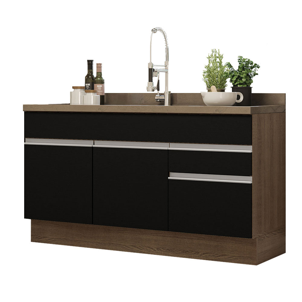 Balcão Gabinete de Pia Madesa Glamy 150 cm 2 Gavetas 2 Portas (Sem Tampo e Pia) Rustic/Preto