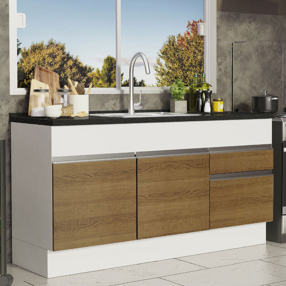 Balcão de Pia Madesa Glamy 150 cm 2 Portas e 2 Gavetas (Sem Tampo e Pia) Branco/Rustic