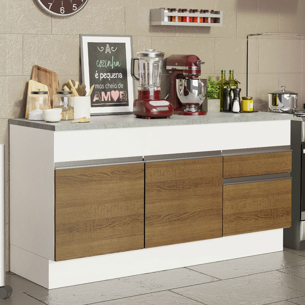 Balcão Madesa Glamy 150 cm 2 Portas e 2 Gavetas (Com Tampo) Branco/Rustic