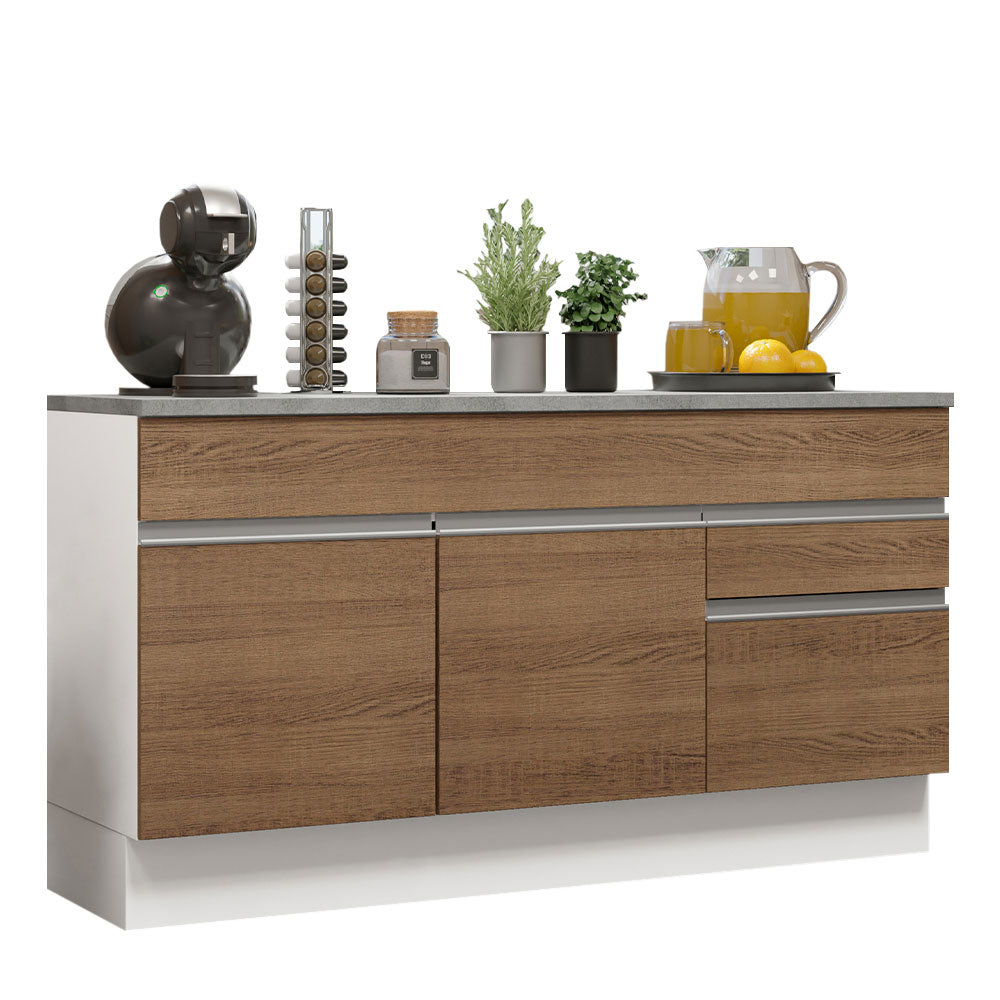 Balcão Gabinete Madesa Glamy 150 cm 2 Gavetas 2 Portas (Com Tampo) Branco/Rustic