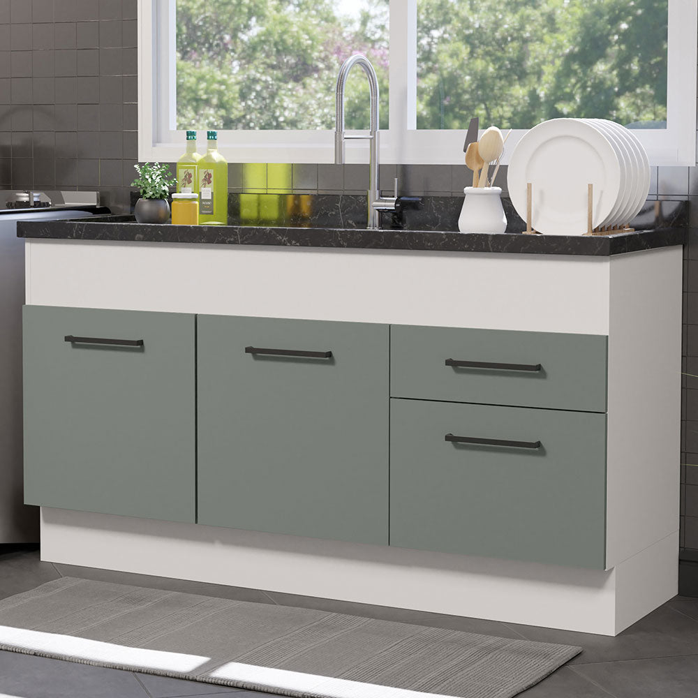 Balcão de Pia Madesa Agata 150 cm 2 Portas e 2 Gavetas (Sem Tampo e Pia) Branco/Cinza