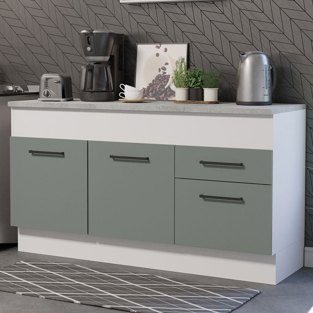 Balcão Madesa Agata 150 cm 2 Portas e 2 Gavetas (Com Tampo) Branco/Cinza