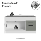 Balcão Madesa Agata 150 cm 2 Portas e 2 Gavetas (Com Tampo) Branco/Cinza