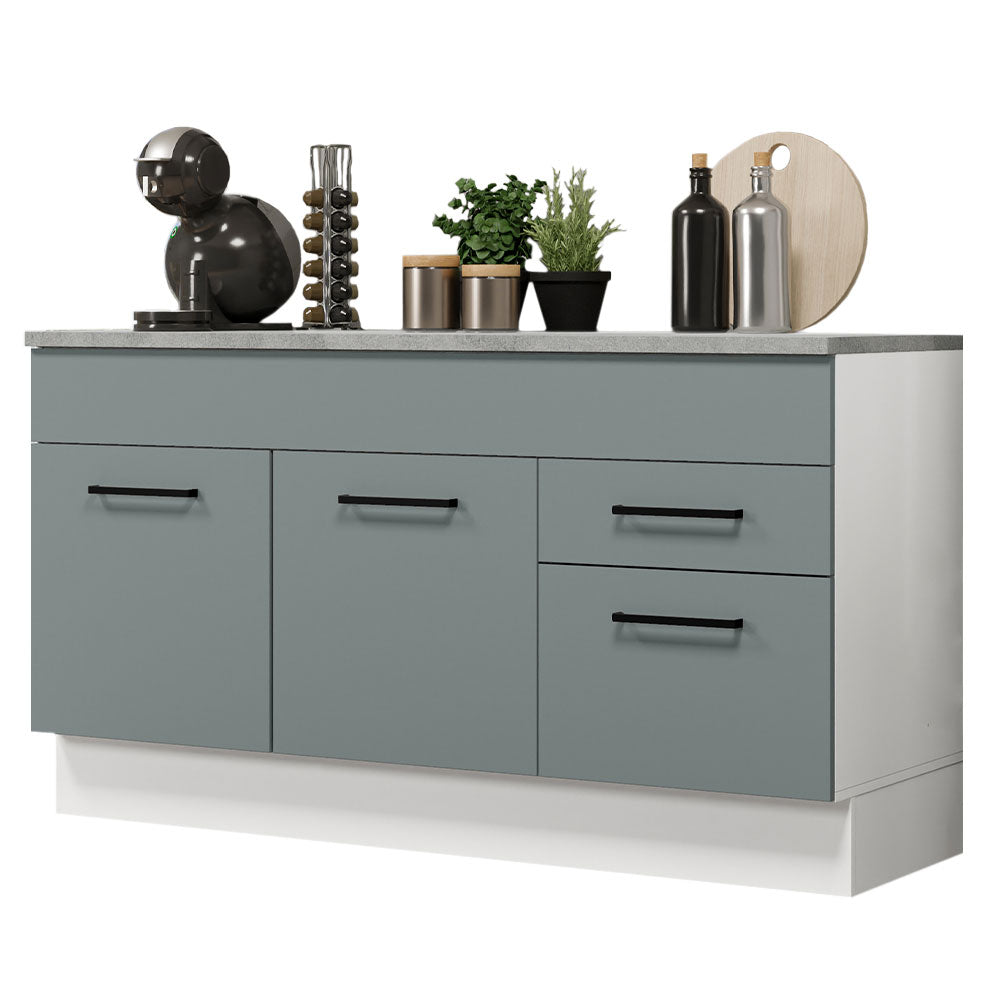 Balcão Gabinete Madesa Agata 150 cm 2 Gavetas 2 Portas (Com Tampo) Branco/Cinza