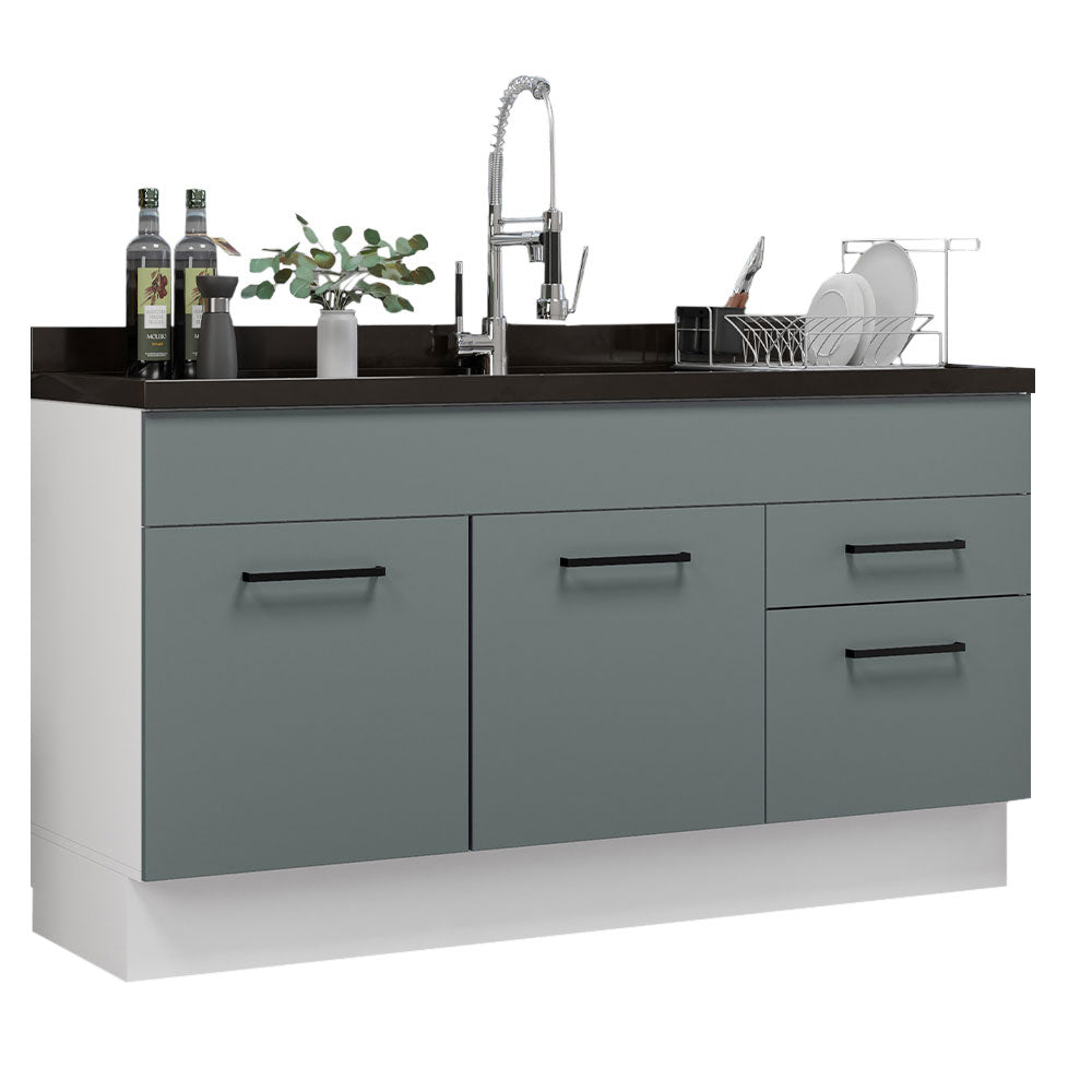 Balcão Gabinete de Pia Madesa Agata 150 cm 2 Portas e 2 Gavetas (Sem Tampo e Pia) Branco/Cinza