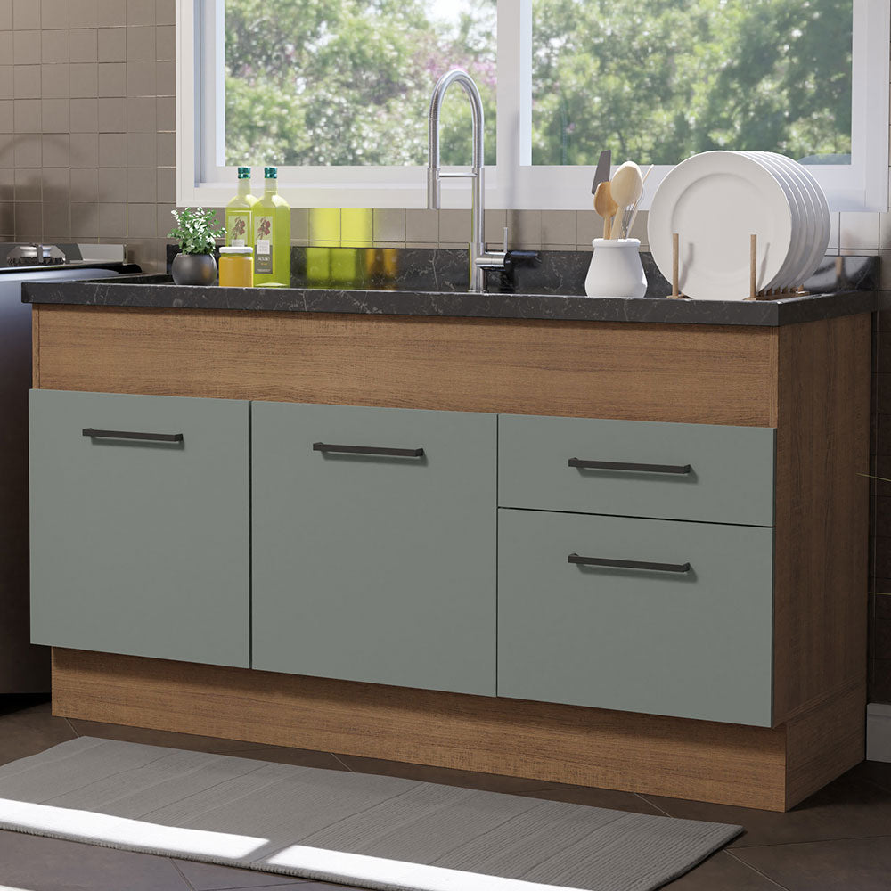 Balcão de Pia Madesa Agata 150 cm 2 Portas e 2 Gavetas (Sem Tampo e Pia) Rustic/Cinza