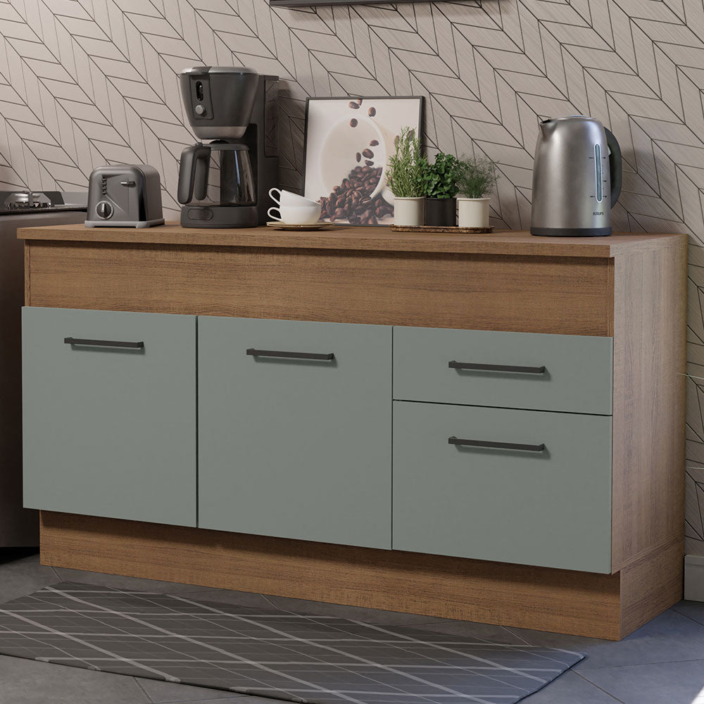 Balcão Madesa Agata 150 cm 2 Portas e 2 Gavetas (Com Tampo) Rustic/Cinza