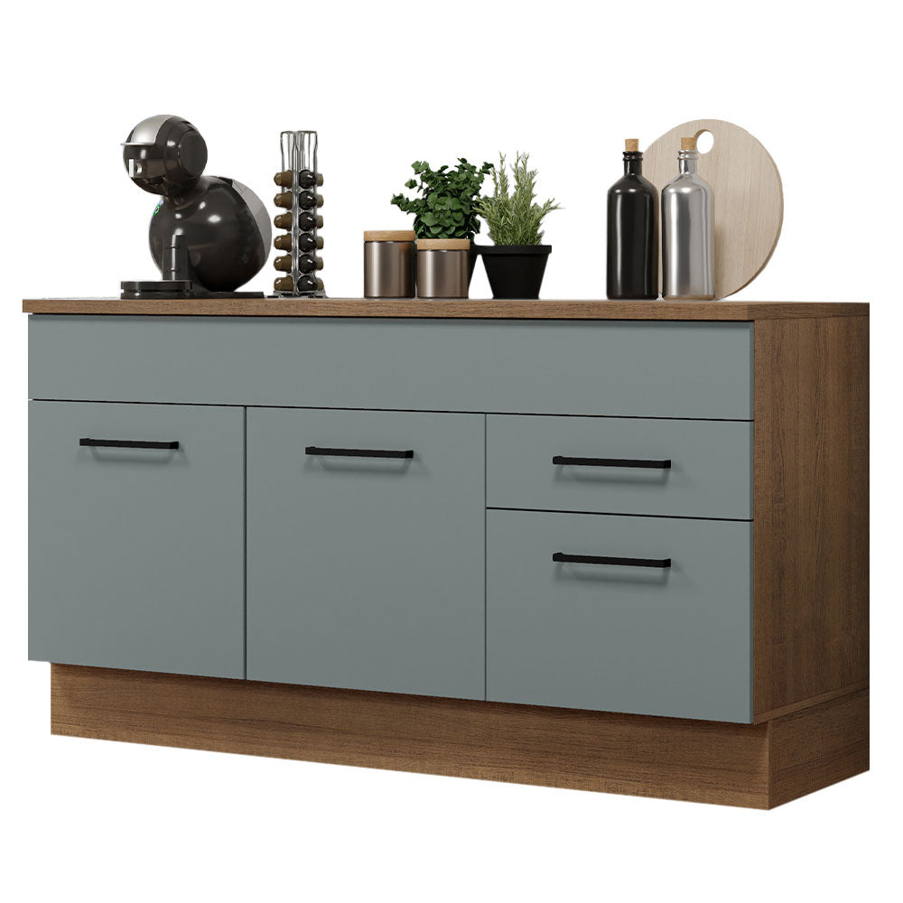 Balcão Gabinete Madesa Agata 150 cm 2 Gavetas 2 Portas (Com Tampo) Rustic/Cinza