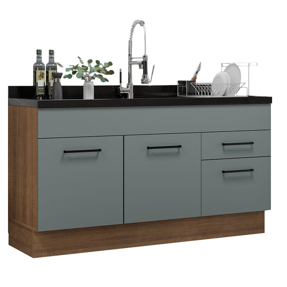 Balcão Gabinete de Pia Madesa Agata 150 cm 2 Portas e 2 Gavetas (Sem Tampo e Pia) Rustic/Cinza