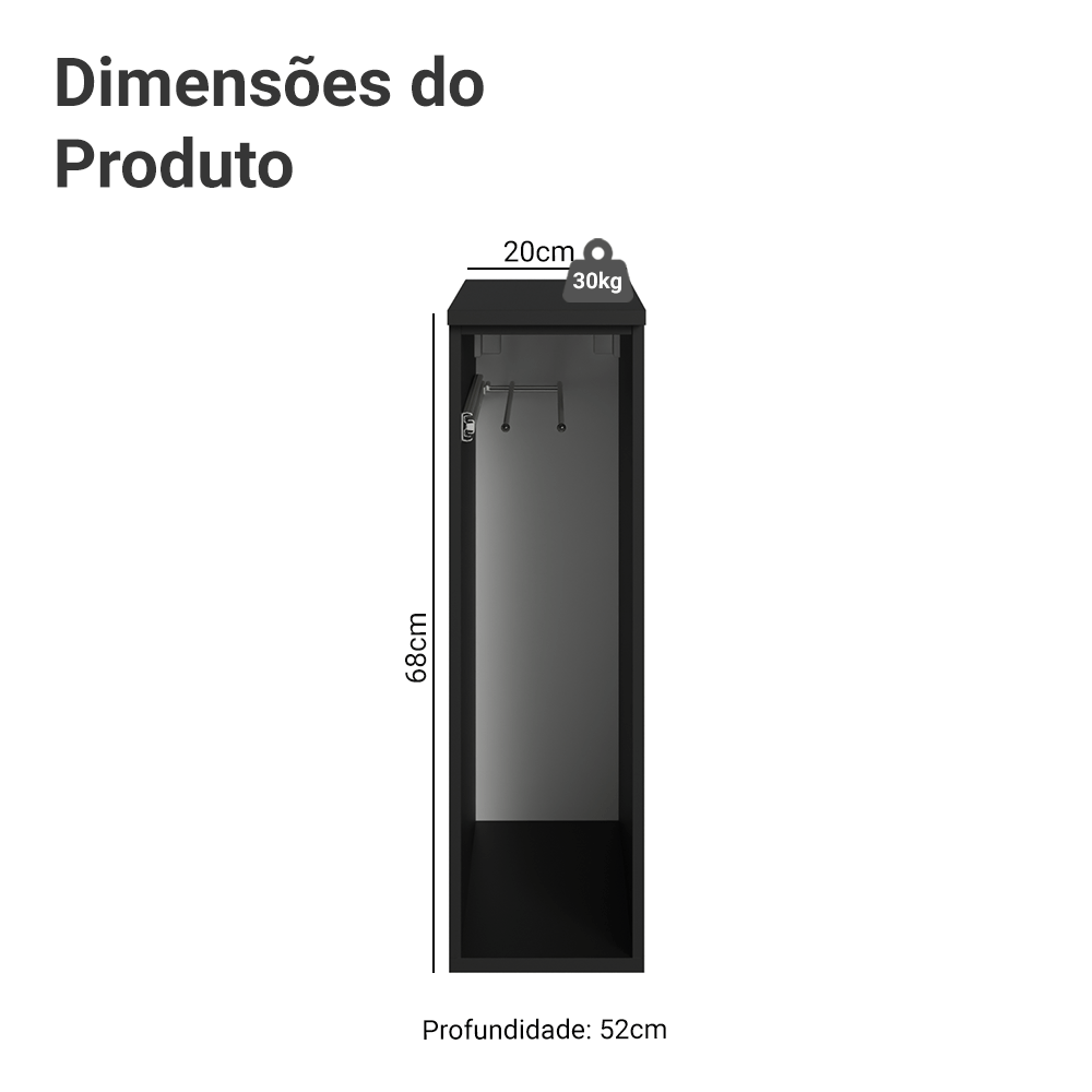 Balcão Porta-Pano 20 cm Suspenso Preto Nice Madesa