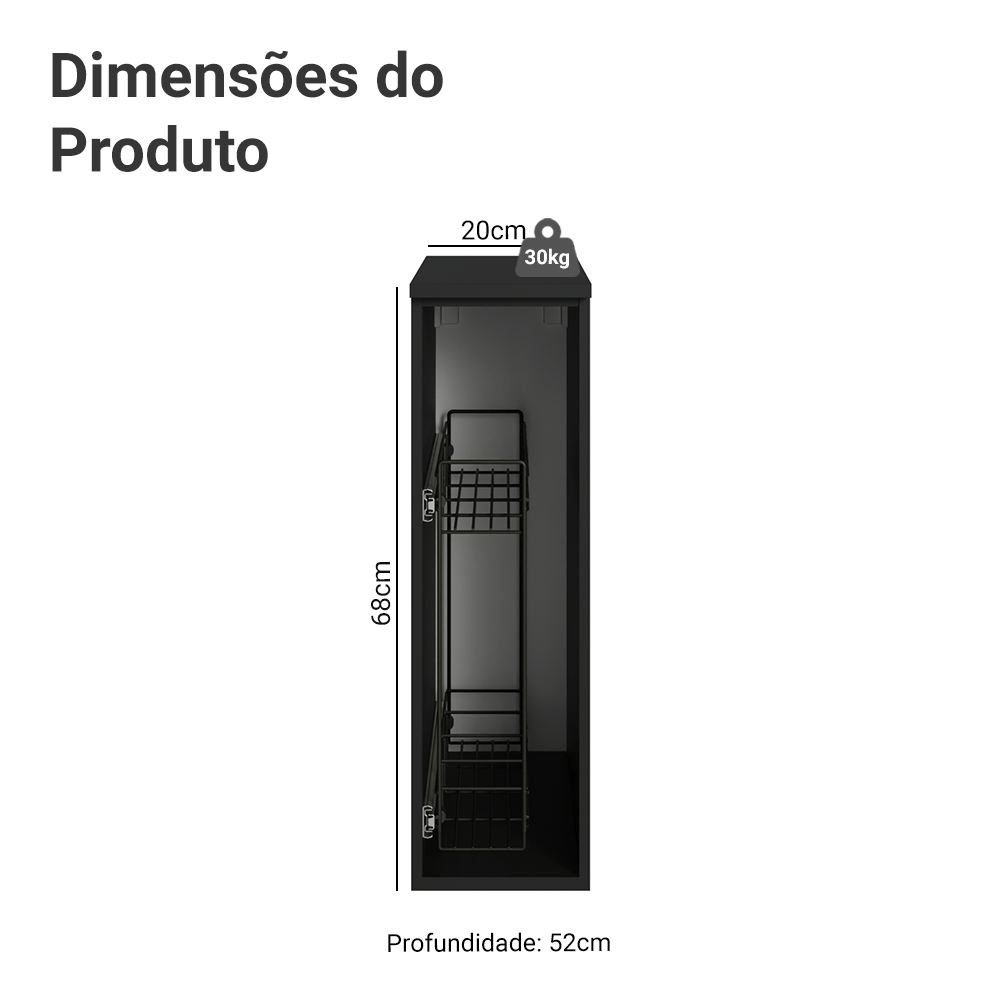 Balcão Porta-Tempeiros 20 cm Suspenso Preto Nice Madesa