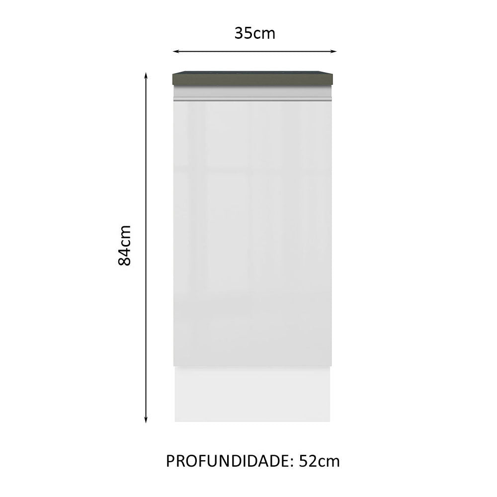 Balcão 100% MDF 35 cm 1 Porta Frente Branco Brilho Acordes Madesa