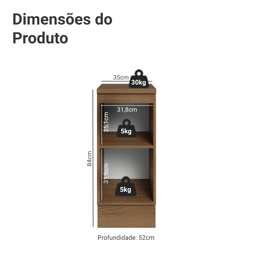 Balcão de Cozinha 35 cm 1 Porta Rustic/Branco Vik Madesa