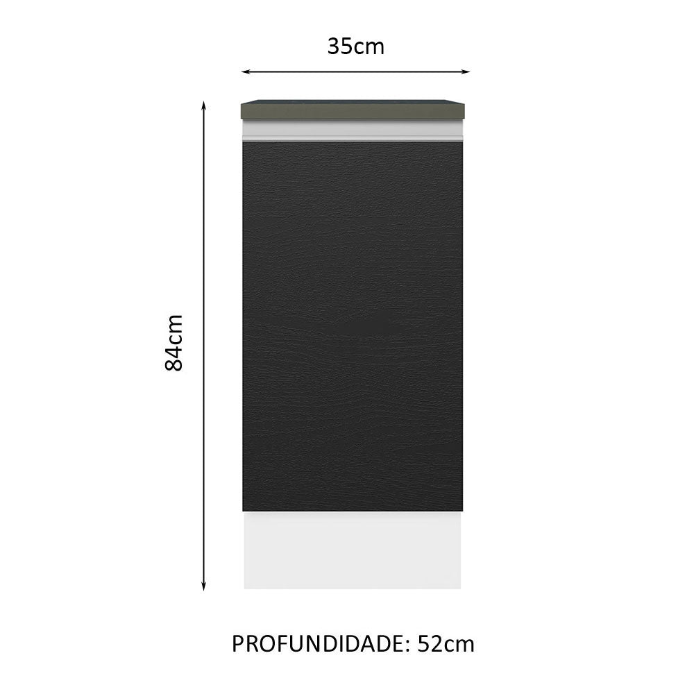 Balcão 100% MDF 35 cm 1 Porta Branco/Preto Acordes Madesa