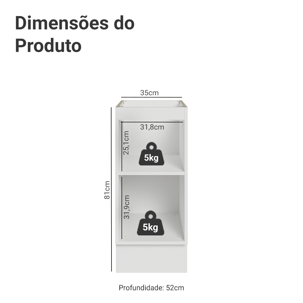 Balcão de Cozinha 35 cm 1 Porta (Sem Tampo) Branco/Cinza Vik Madesa