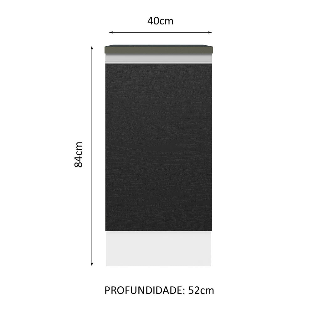 Balcão 100% MDF 40 cm 1 Porta Branco/Preto Acordes Madesa