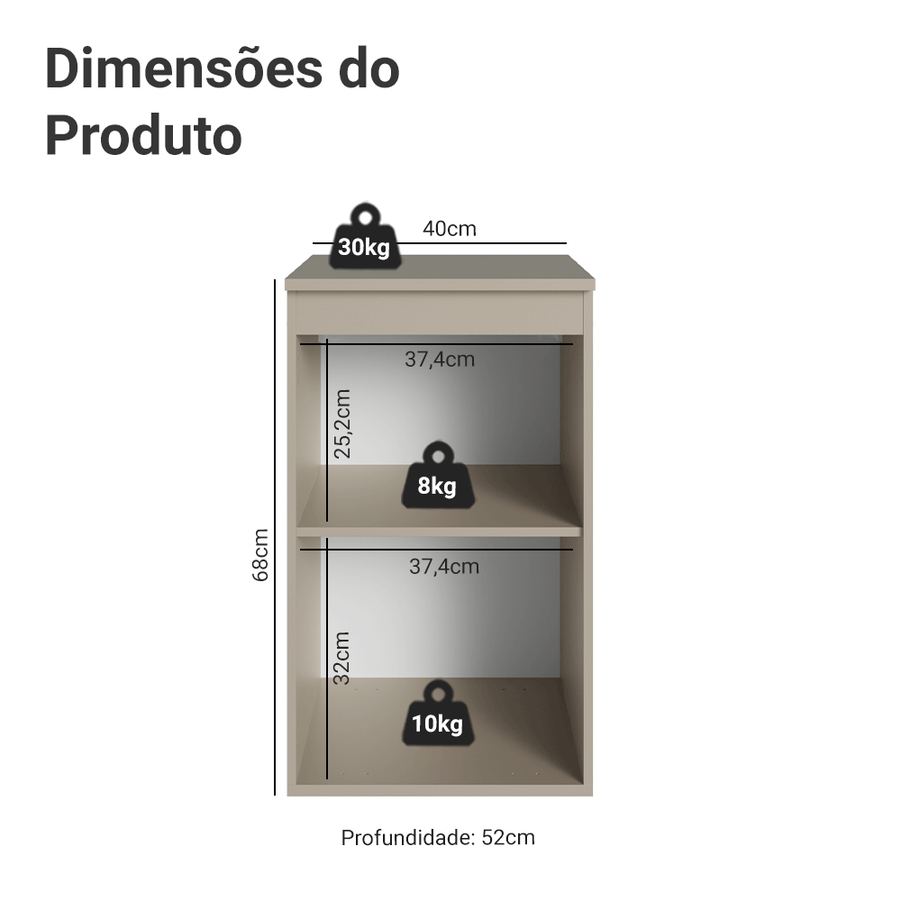 Balcão de Cozinha 40 cm 1 Porta Suspenso Crema Nice Madesa